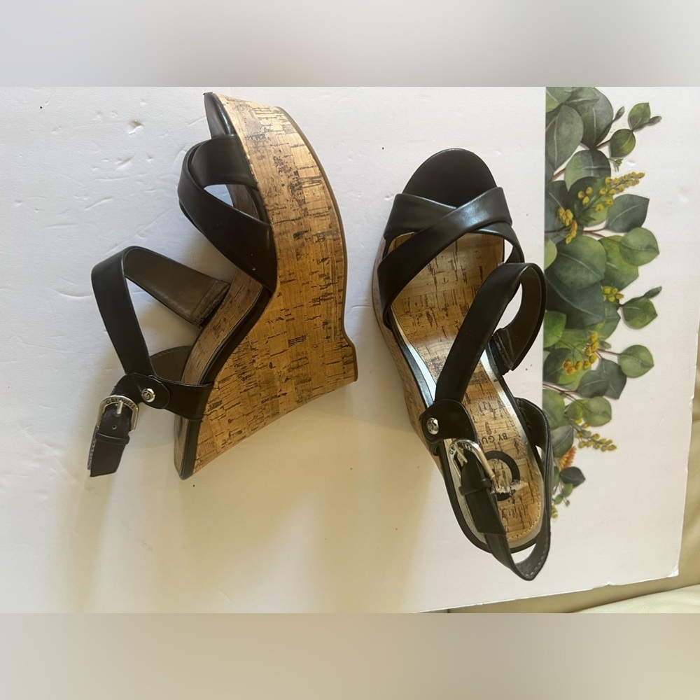 G by Guess Black Strap Wedge Heels - Picture 3 of 4